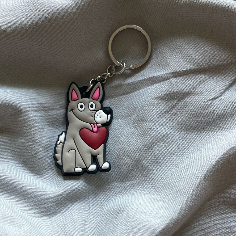 Cute Dog Keychain with Heart - Black, White, Red